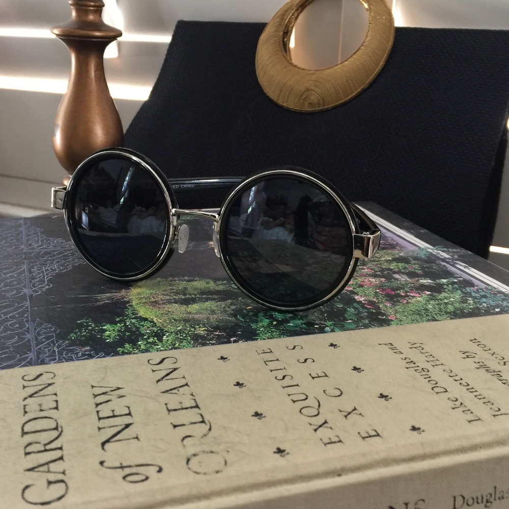 Black and Silver Round Lennon Sunglasses NWT